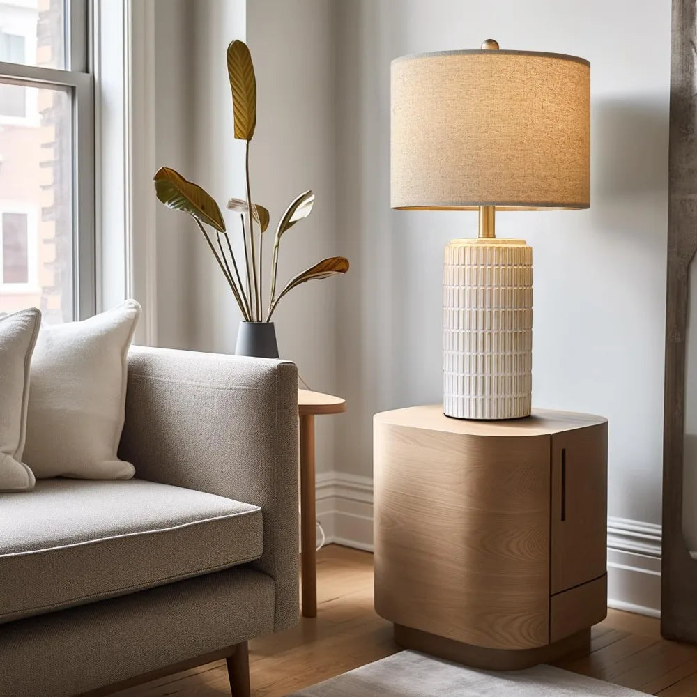 Modern Ceramic Table Lamp Set of 2, Beige White