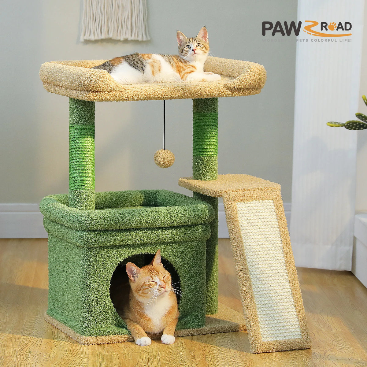 Small Cat Tree for Indoor Cat, Tower with Sisal Scratching Post and Pad, Wide Top Perch