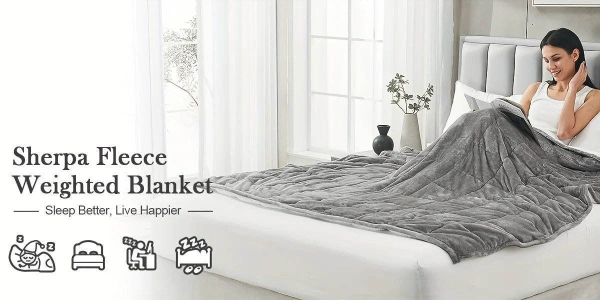 Cozy Fleece Weighted Blanket – 15 lb, Queen Size (60" x 80") – Gray Fuzzy Texture