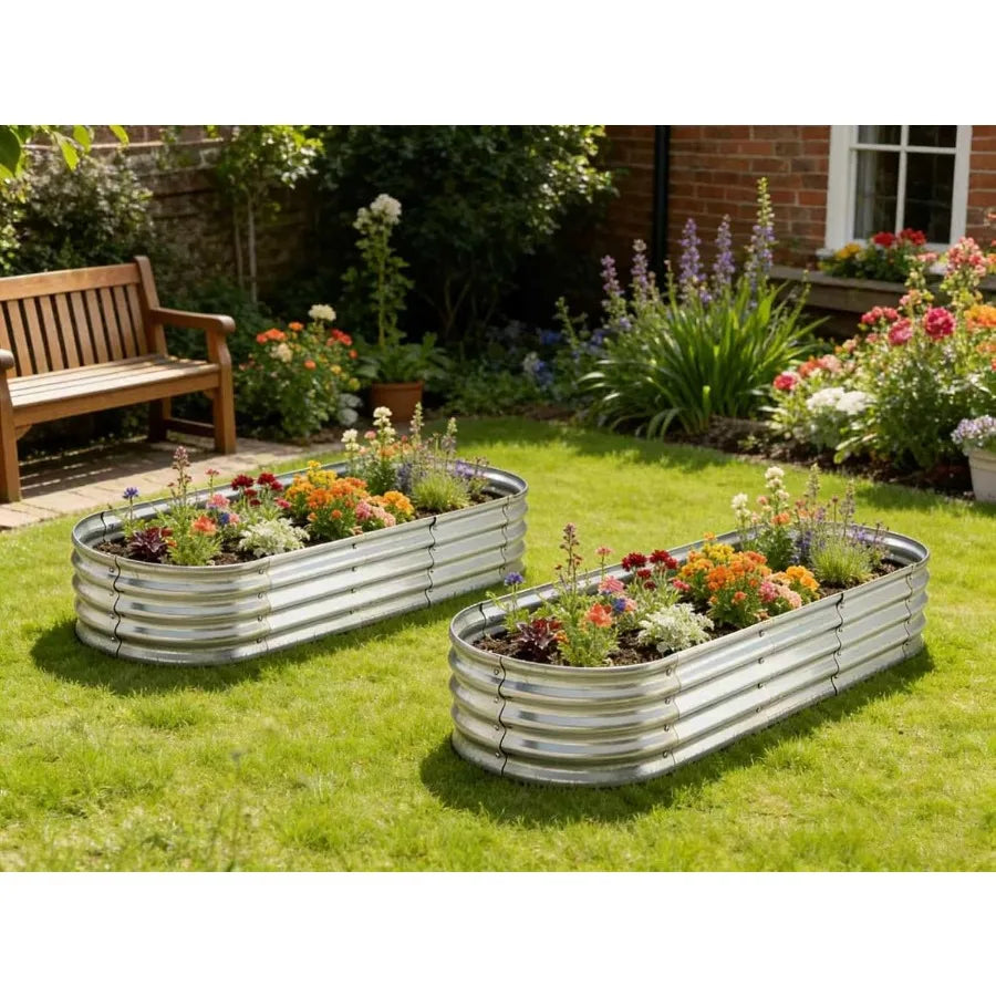 6 ft x 2 ft Raised Garden Bed, Metal Elevated Planter for Vegetable Flower Herb 2pk