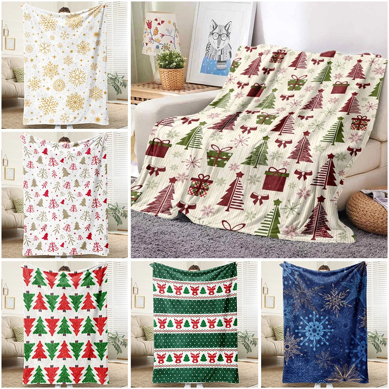 Christmas Flannel Blanket, Fluffy Cozy Throw, Soft Bedding Sofa Blanket