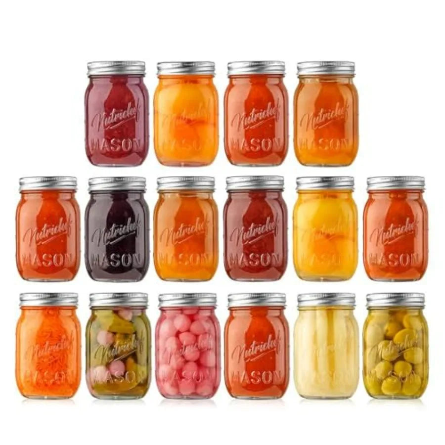 16-Pack 16 oz Mason Jars with Lids- Ideal for DIY Spices, Meal Prep