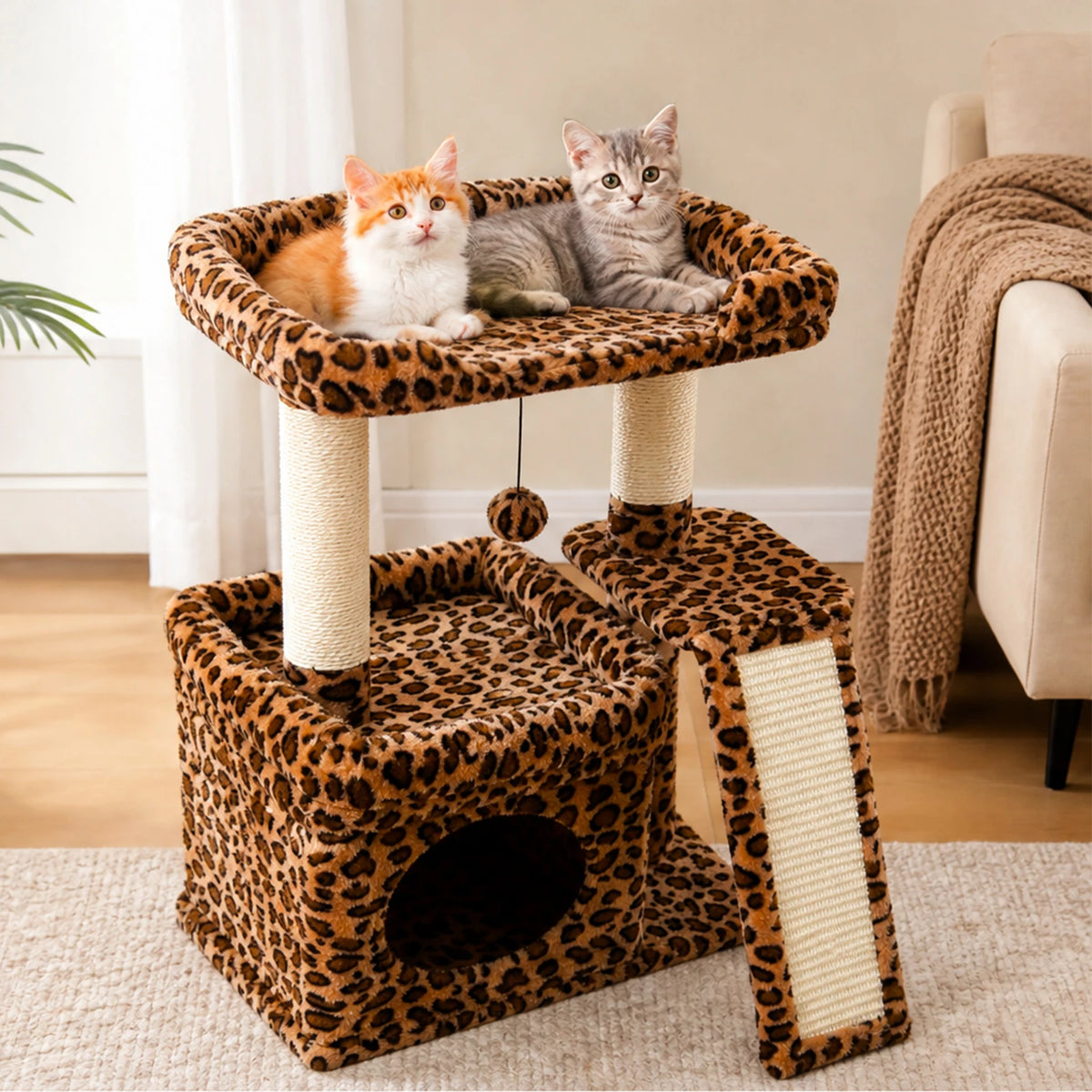 Small Cat Tree for Indoor Cat, Tower with Sisal Scratching Post and Pad, Wide Top Perch