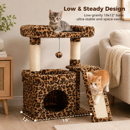 Small Cat Tree for Indoor Cat, Tower with Sisal Scratching Post and Pad, Wide Top Perch
