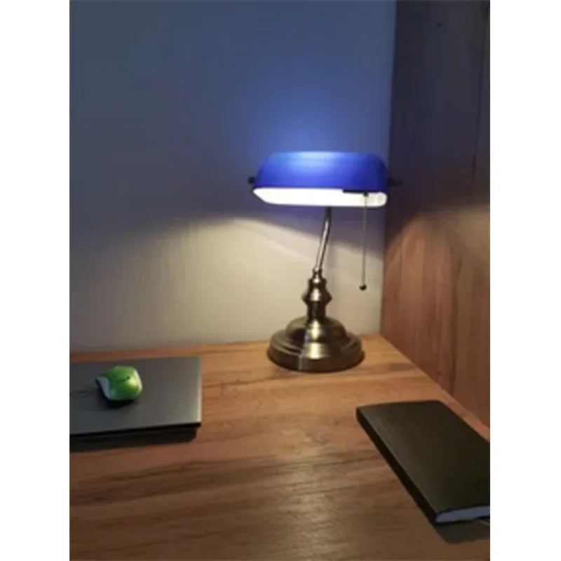 Desk Lamp Table Light Glass Banker’s Lamp Zipper Switch For Bedroom Home Stuy Restaurant Library Office Light Night Lamp