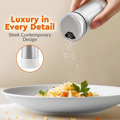 Glass Salt/Pepper Shakers, Stainless Steel Spice Dispenser with Adjustable Pour Holes, Kitchen Items