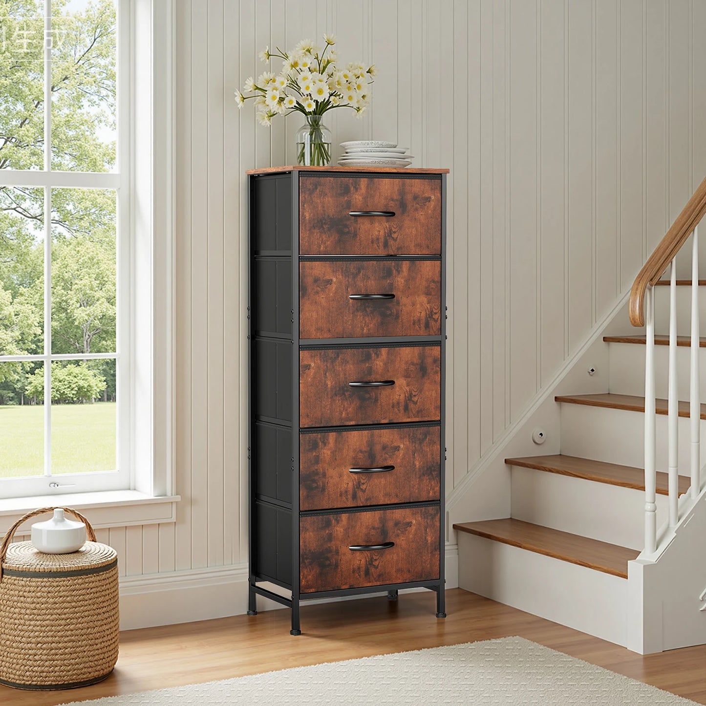 48IN Dresser With 5 Fabric Drawers, Steel Frame