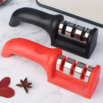 3-Segment Knife Sharpener for Kitchen, Stainless Steel Three-Purpose Sharpening Stone