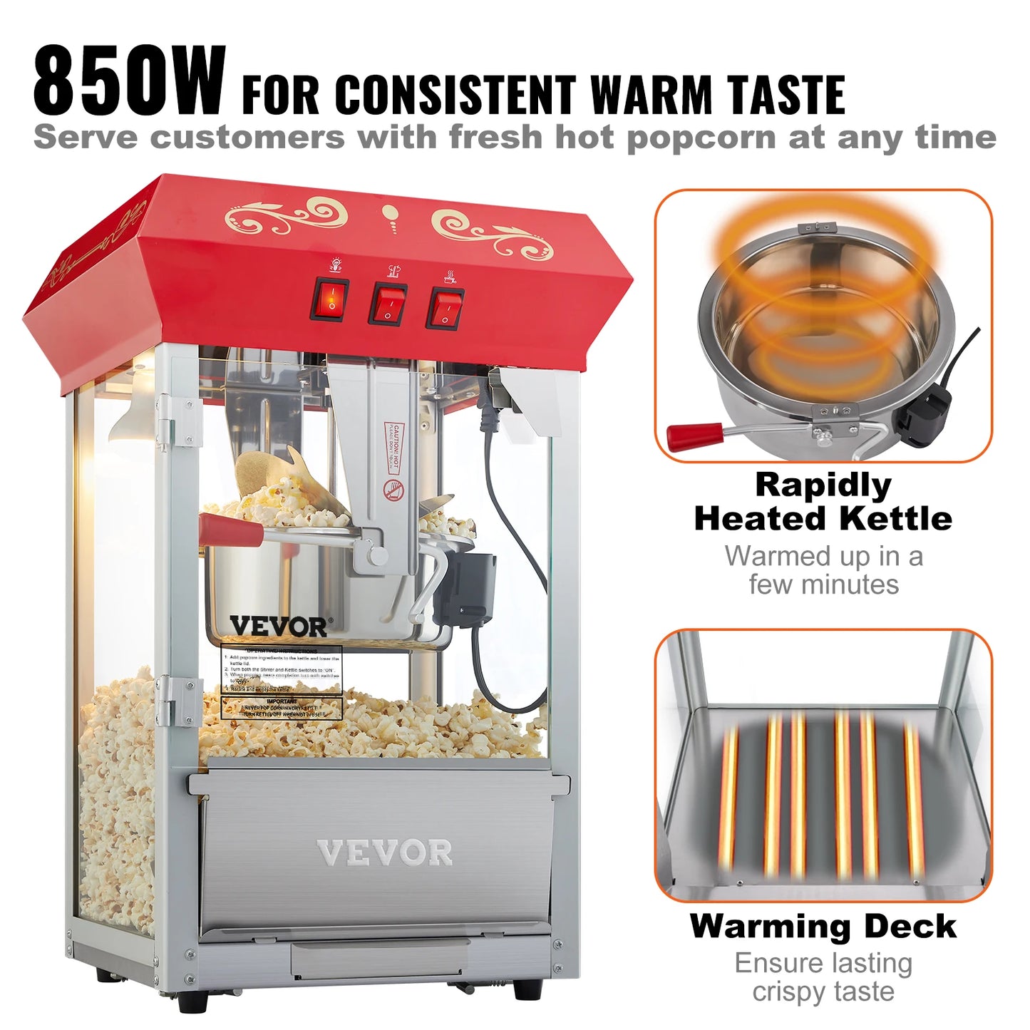 Electric Popcorn Maker, Commercial Popper Machine  with Scoop Spoon