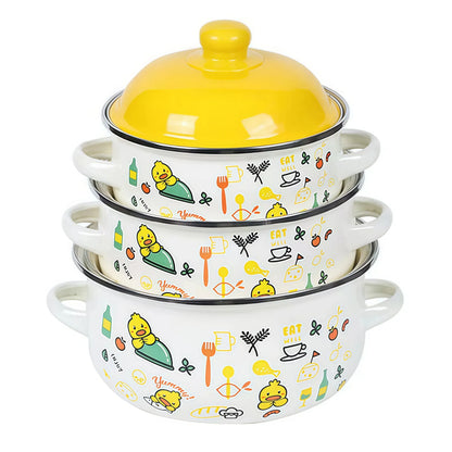 3Pcs Vintage Enamel Stock Pot Set with Lid,34oz/51oz/68oz Retro Flower