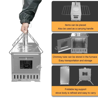 Hot Tent  Wood Burning Stove, Portable with 6 Stainless Chimney Pipes for Outdoor Heating & Cooking