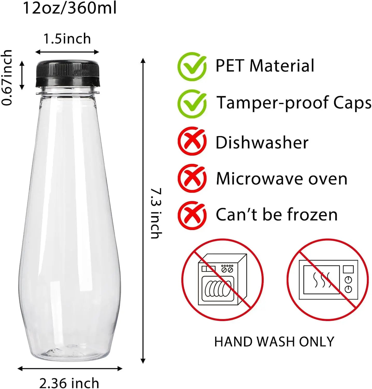 80 Pack 12oz Clear Plastic Juice Bottles with Caps, Reusable Beverage Containers for Juicing, Milkshakes, Tea, and More