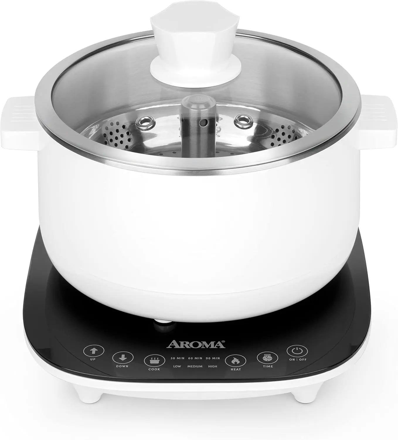 2.5-Liter Smart Electric Hot Pot & Steamer with Automatic Stainless Steel Steamer Basket Lift