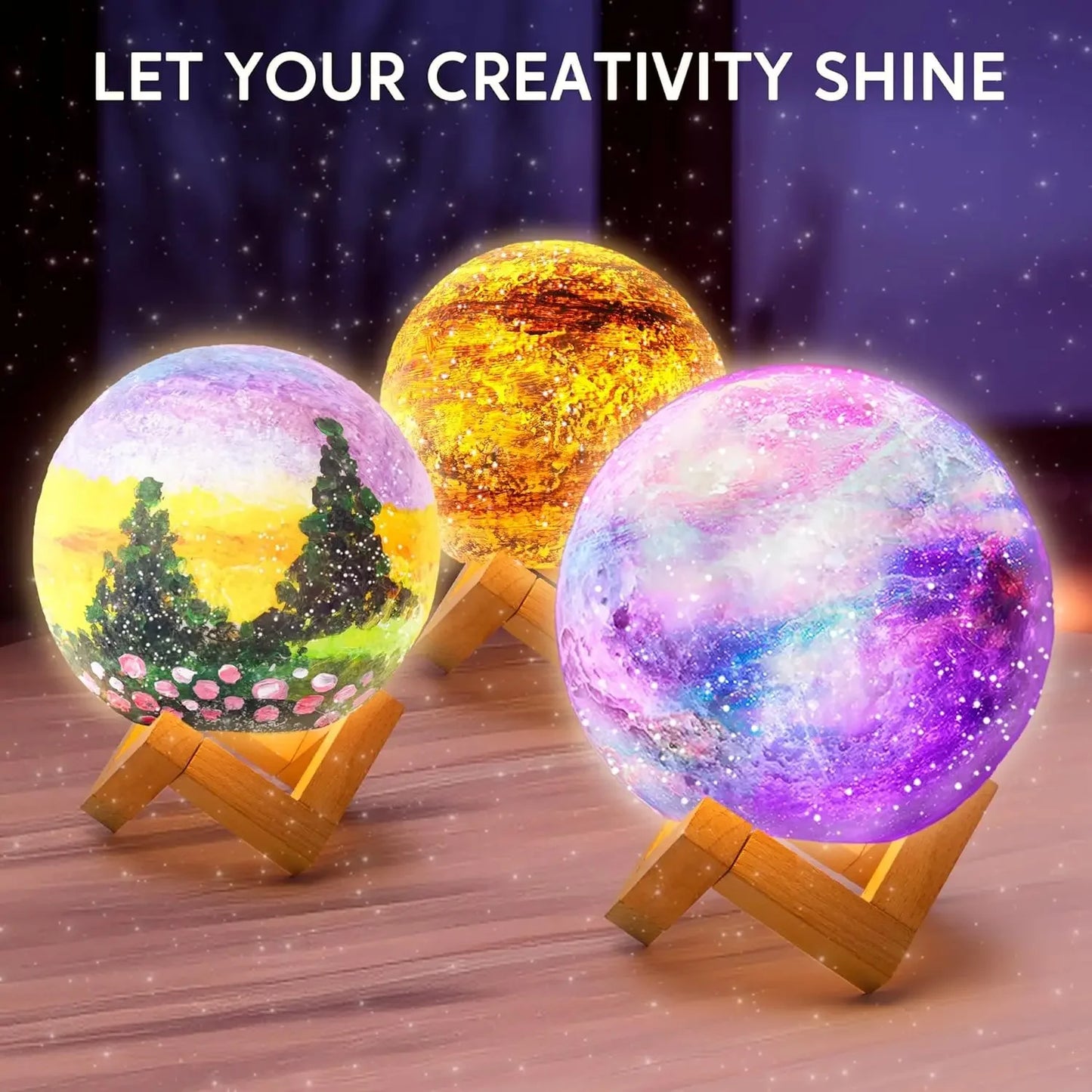 DIY 3D Moon Night Light For Kids, Paint Your Own Moon Lamp Kit