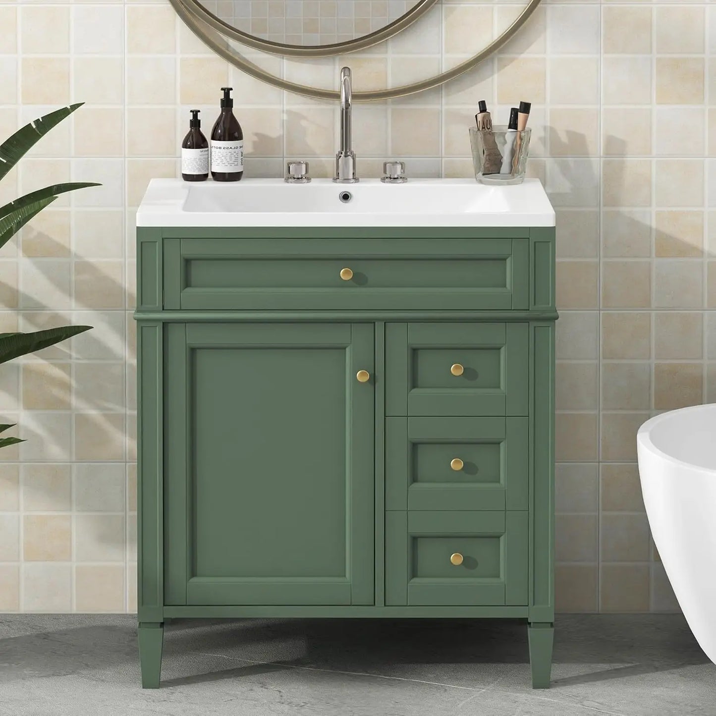 30" Bathroom Vanity with Sink, Modern Single Door, 2 Tip-Out Drawers