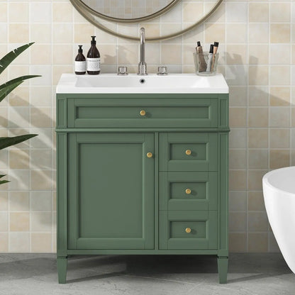 30" Bathroom Vanity with Sink, Modern Single Door, 2 Tip-Out Drawers