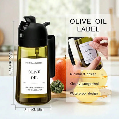 2PCS Glass Olive Oil Bottles, 2-In-1 Dropper & Oil Sprayer Kitchen Gadgets, Dark Green Glass For Anti-Oxidation, 16oz/480ml Seasoning Storage Bottles, Oil Sprayer & Dispenser, Perfect Housewarming Gift!