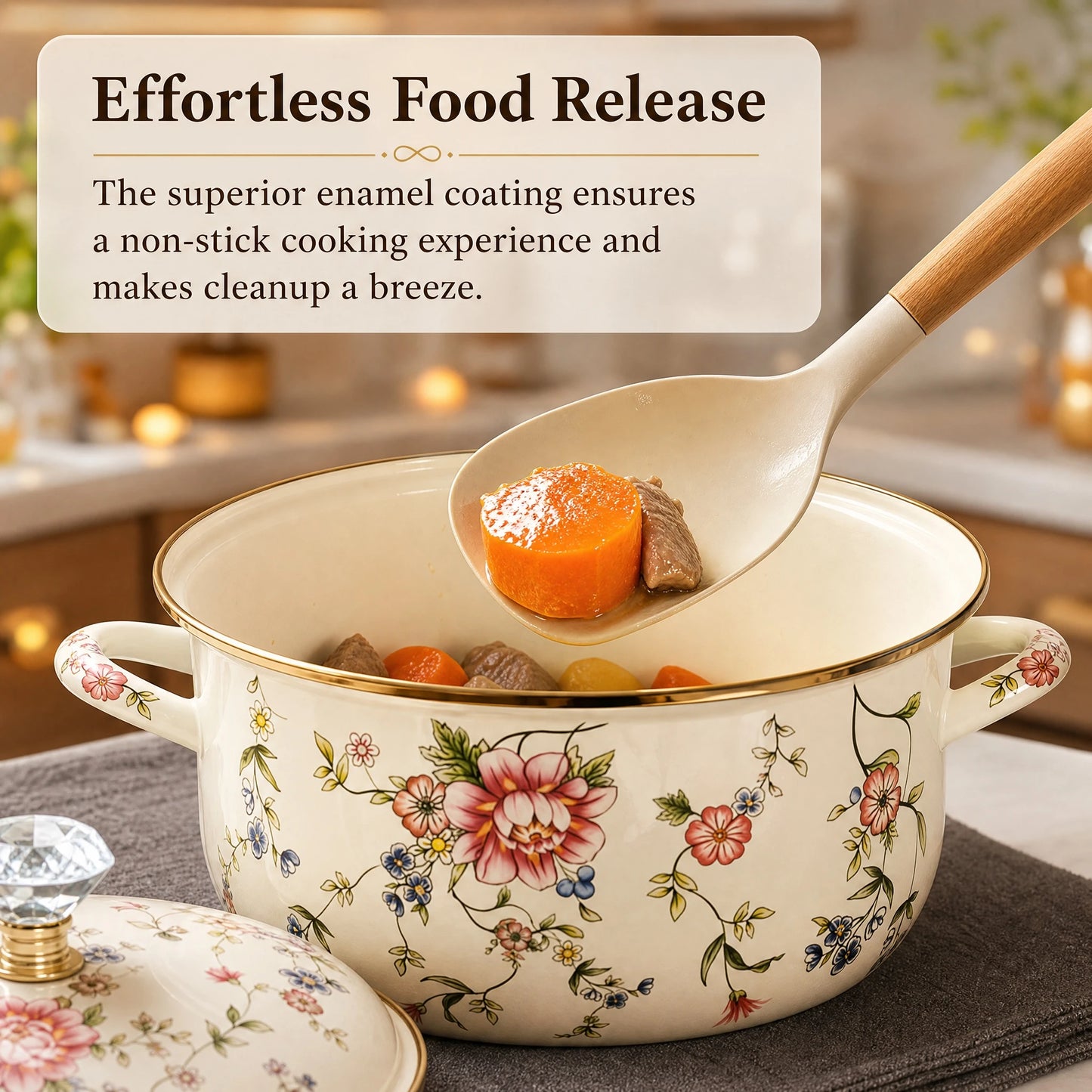 4.5 Quart Enamel Pot with Lid, Vintage Cooking Pot for Soup Stew Pasta, Dual Handle