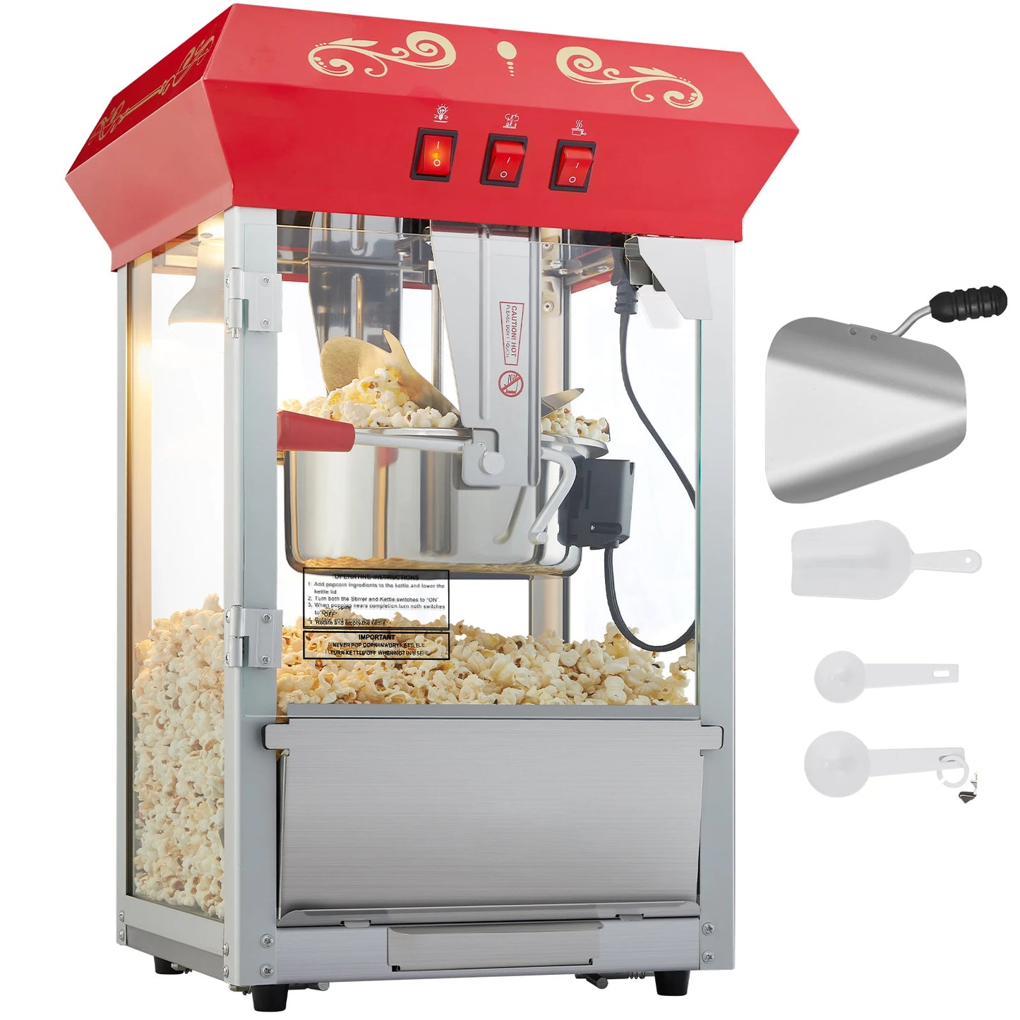 Electric Popcorn Maker, Commercial Popper Machine  with Scoop Spoon