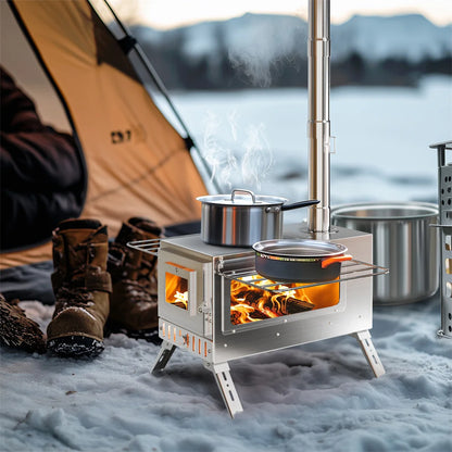 Hot Tent  Wood Burning Stove, Portable with 6 Stainless Chimney Pipes for Outdoor Heating & Cooking
