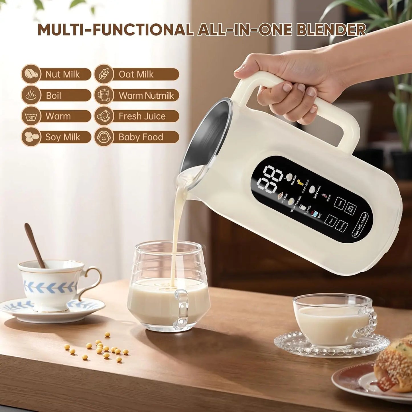 10-in-1 Nut Milk Maker Machine, 42oz Automatic with LED Touch Screen, Self-Cleaning