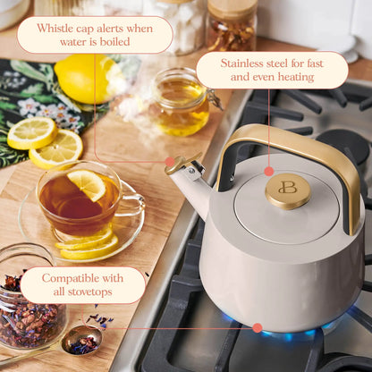 Beautiful 1.8L Ceramic Non-Stick Stovetop Tea Kettle, Sage Green by Drew Barrymore