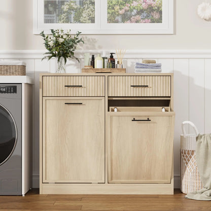 Tilt Out Laundry Hamper Cabinet With Drawer And Baskets, Wooden Laundry Basket For Bathroom ojr Bedroom