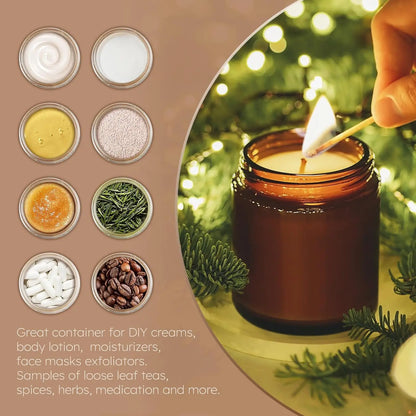 8oz Amber Glass Jars with Lids, 3 Pack with Blank Labels, Containers for Sample, Cream, Lotion, Honey, Powder, Jelly