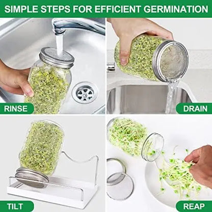 Sprouting Jar Kit 32 Oz – 2 Mason Jars with Lids, Sleeves, Tray & Brush