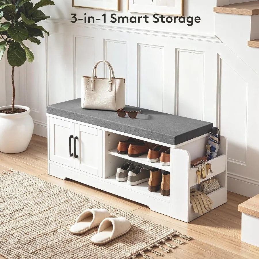 Farmhouse Shoe Storage Bench with 3-in-1 Entryway Storage and Padded Seat