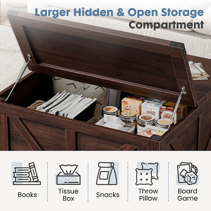 35.6IN Lift Top Coffee Table with Charging Station and Storage Shelf, Easy Lift Or Lower, Square Wood Table, Hidden Storage for Living Room