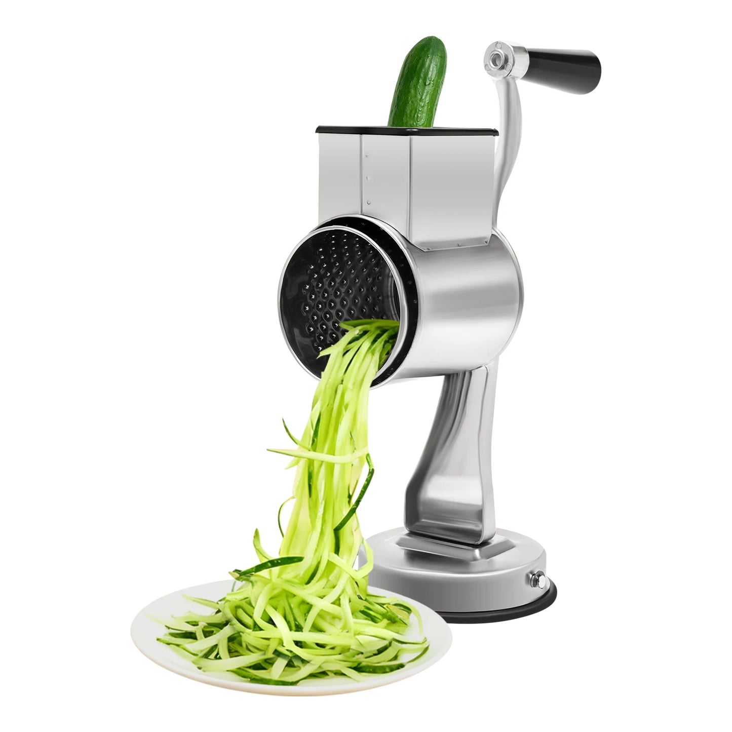 Rotary Grater, Stainless Steel Slicer with 5 Blades & Suction Cup Base