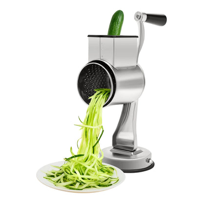 Rotary Grater, Stainless Steel Slicer with 5 Blades & Suction Cup Base