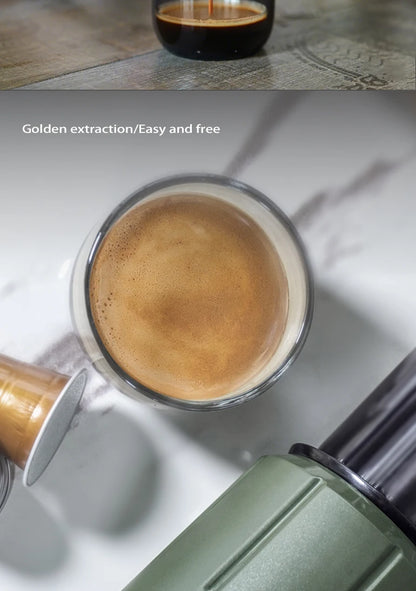 2 in 1 Portable Coffee Machine, Hot/Cold Water Manual Espresso Maker For Capsule & Ground