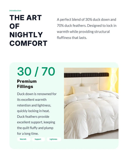 1 Piece Duck Feather Quilted Comforter - 100% Duck Feather Bedding for Allergy Sufferers