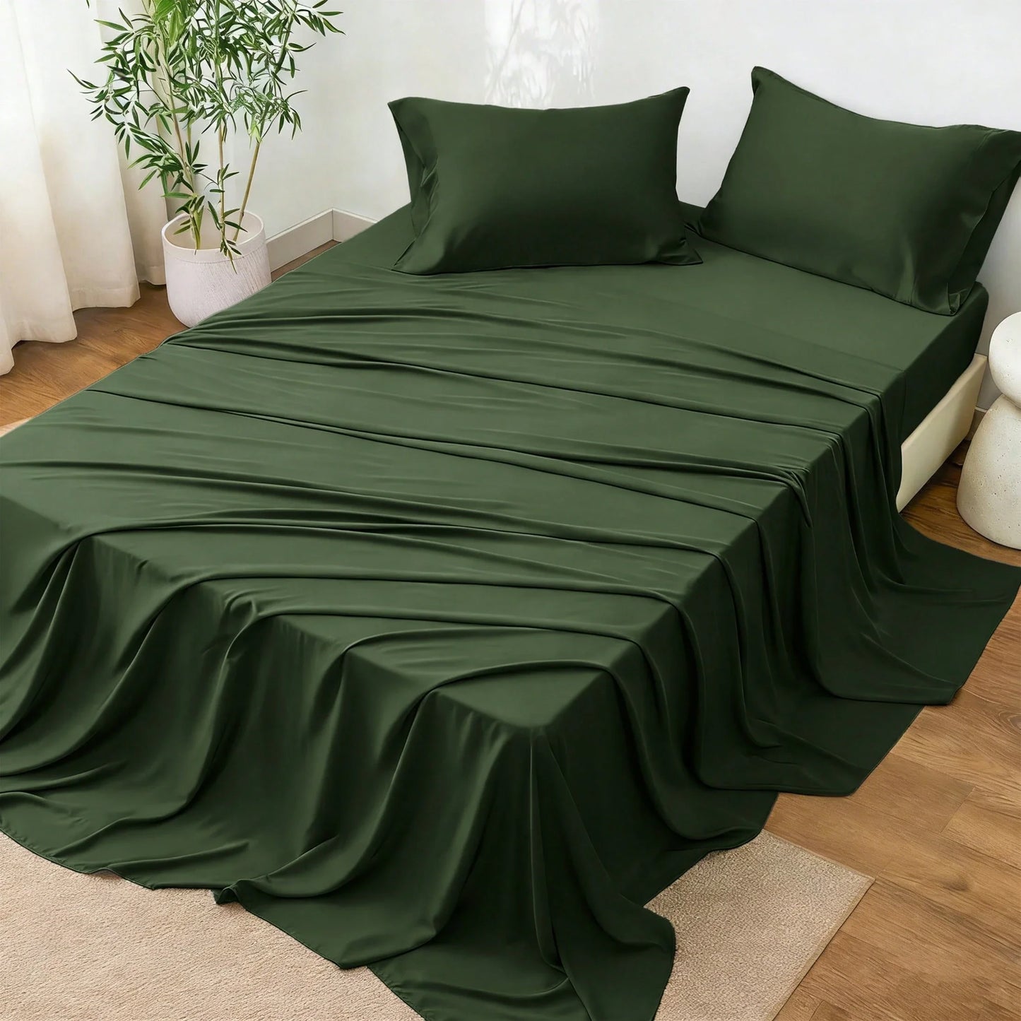 4pcs Bamboo Viscose Bedding Set with Deep Pocket Cooling Fitted Sheet ,Flat Sheet and Pillowcases