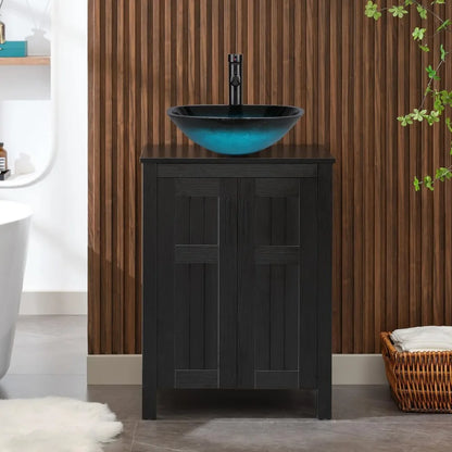 Black 24" Bathroom Vanity with Sink Combo, Grooved, Customized