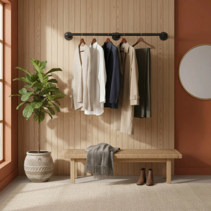Industrial Pipe Clothes Rack, Heavy Duty Detachable Iron Garment Rack, Wall Mounted, Rustic Hanging Rod