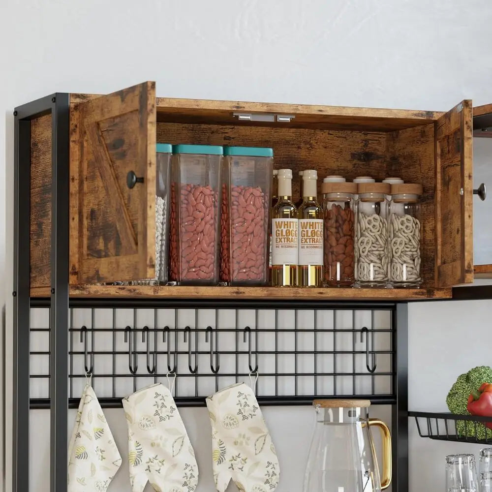 Bakers Rack with 2 Storage Cabinets and Power Outlet, Microwave Stand , Coffee Bar Cabinet