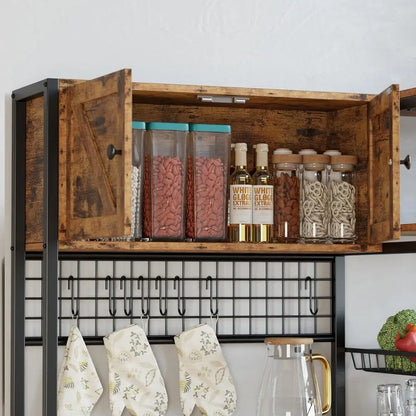 Bakers Rack with 2 Storage Cabinets and Power Outlet, Microwave Stand , Coffee Bar Cabinet