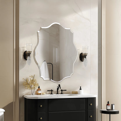 Wall Mirror, Scalloped Frameless Beveled Edge, Polished for Bathroom, Living Room, Vanity, Bedroom, Slive