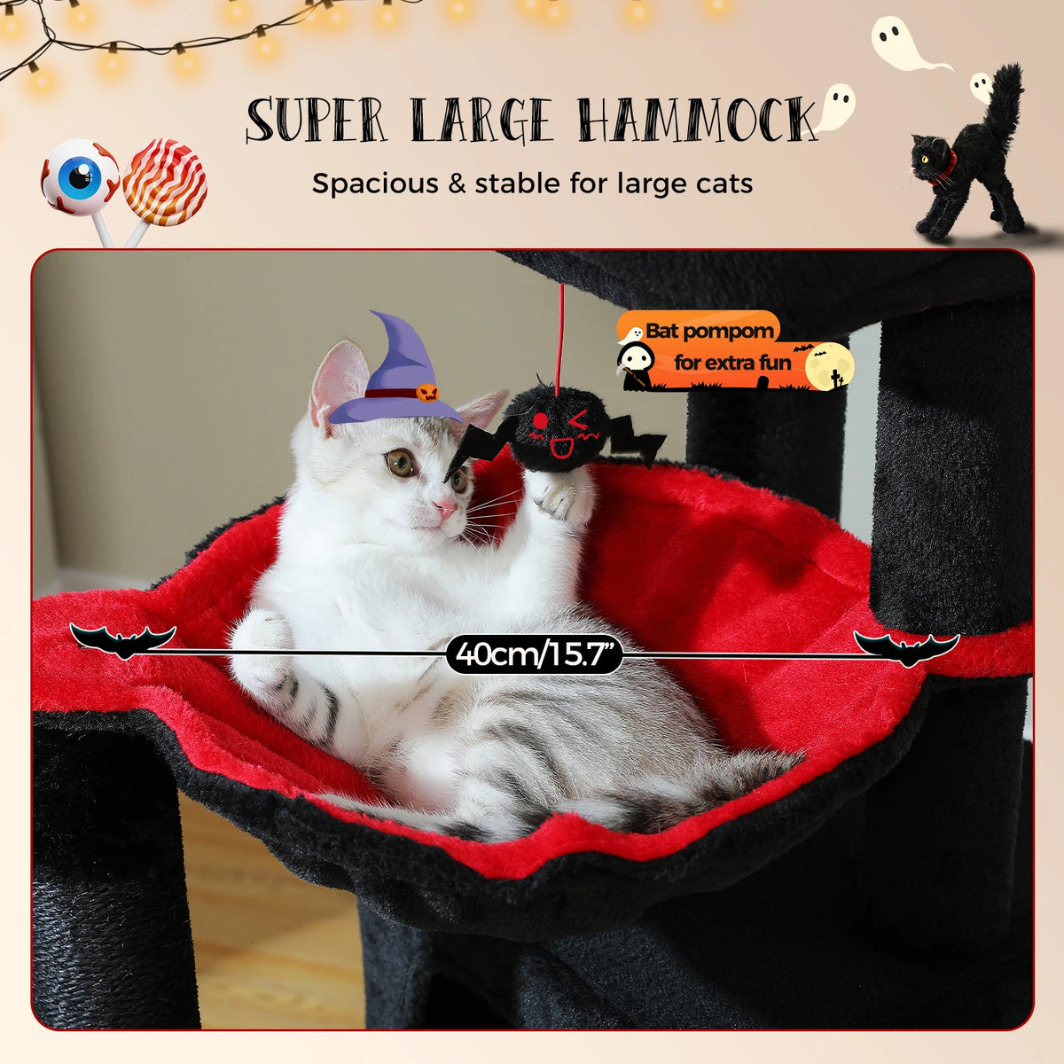 Large Cat Tree for Indoor Cats, Multi-Level Tower with Spacious Condos, Sisal Scratching Pad