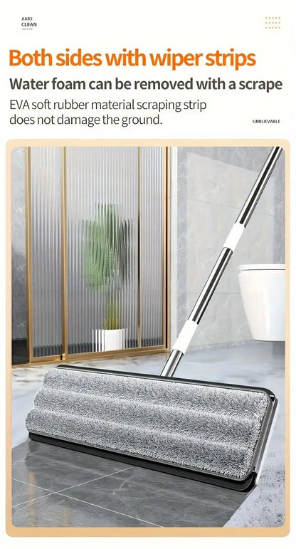 Ultra-Slim Flat Mop and Bucket System, Hands-Free Wash & Dry Set with 2 Microfiber Pads, 360° Swivel Mop with Squeegee Edge for Hardwood Tile Laminate