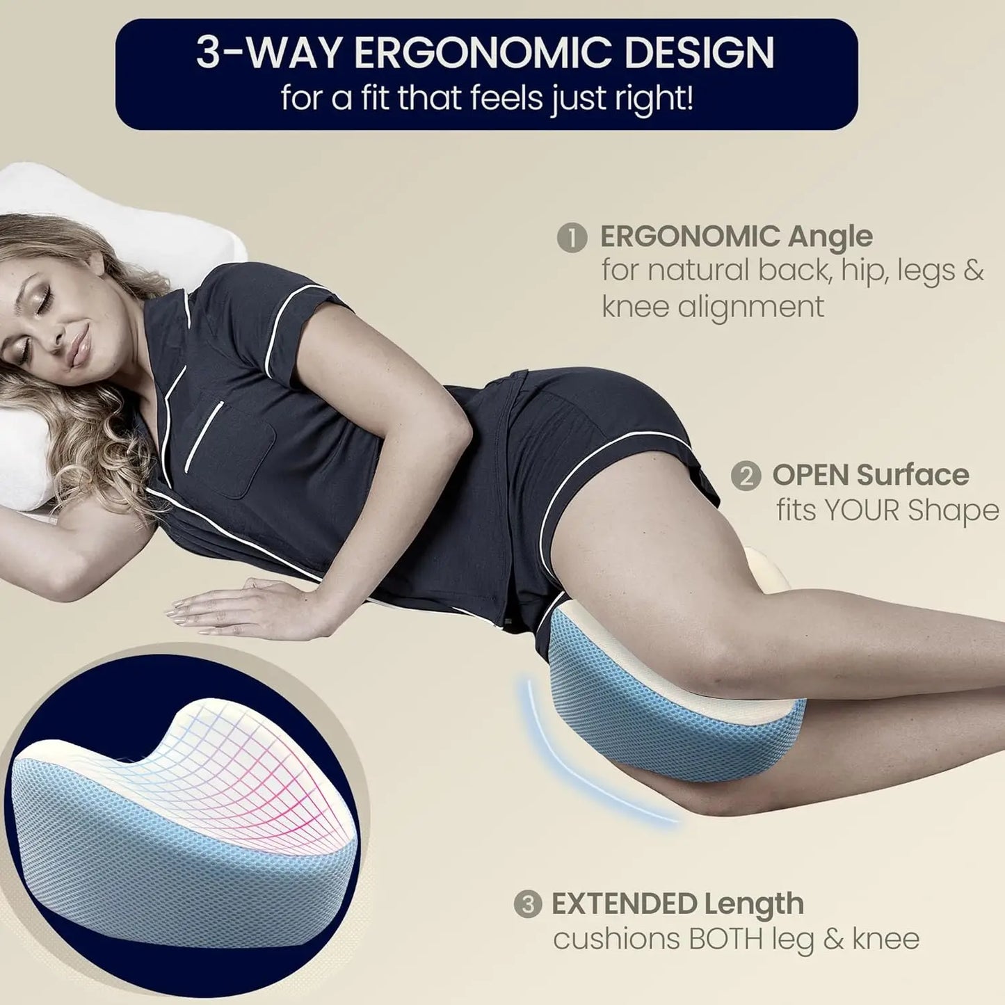 Leg Pillow for Side Sleepers with Cooling Gel Layer for Back Hip Knee Pain Relief