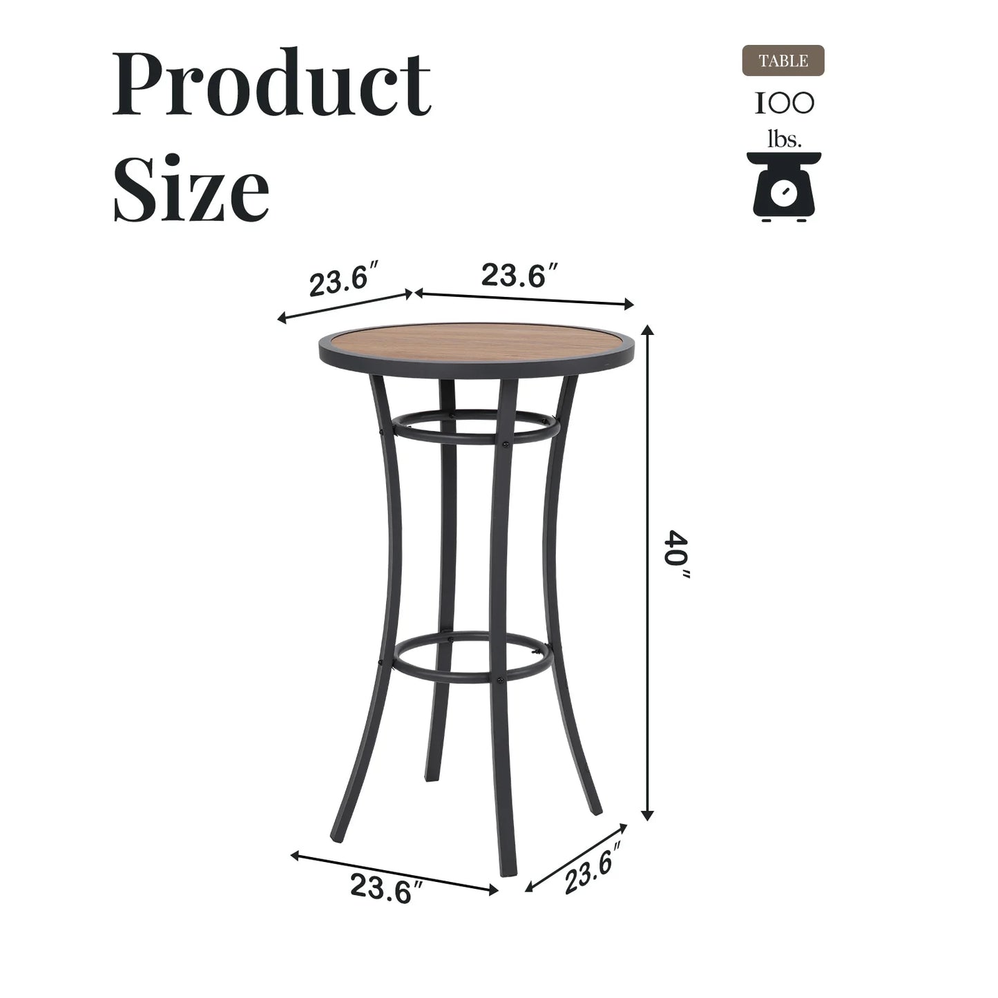 Outdoor Bar Height Bistro Table, 40-Inch Patio Bar Table for Bistro Dining