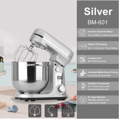 Kitchen Food Stand Mixer, Quiet Motor, Cream Egg Whisk, Whip Dough Kneader, 6-Speed, 1200 W