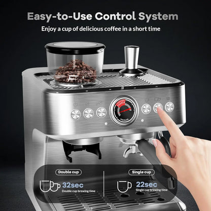 Espresso Machine with Grinder,20 Bar pressure with PID Control Milk Frother, Steam Wand 95Oz Water Tank