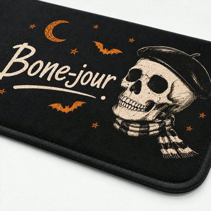 Flannel Halloween Doormat, Non‑Slip Absorbent Entryway Rug, Funny Skeleton Skull Gothic and Bat Floor Mat, Spooky Fall Outdoor Decor