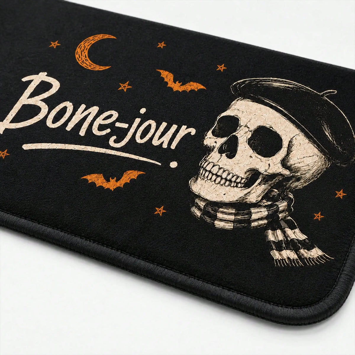 Flannel Halloween Doormat, Non‑Slip Absorbent Entryway Rug, Funny Skeleton Skull Gothic and Bat Floor Mat, Spooky Fall Outdoor Decor