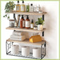 Bathroom Shelves Over Toilet with Storage Basket, Natural Wood